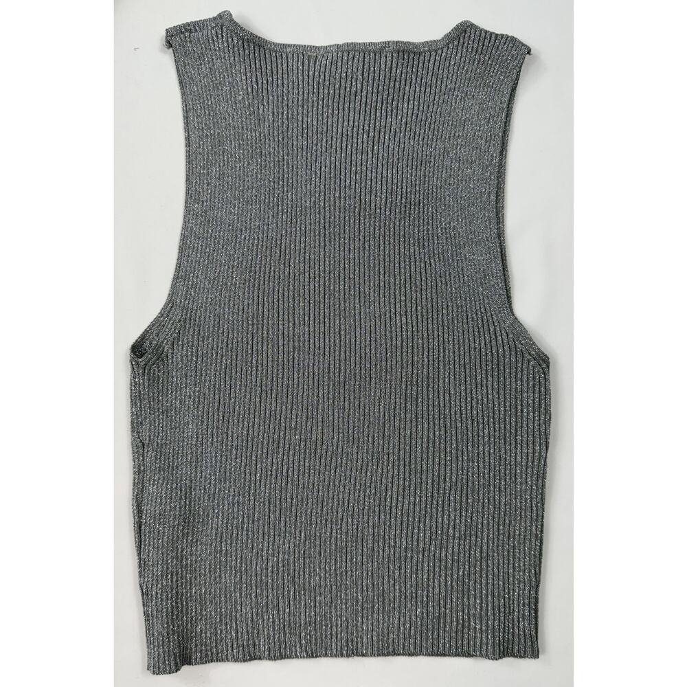 NWT Zara Silver Knit Metallic Thread Sleeveless Top & Midi Skirt Set Sz S - Picture 6 of 11